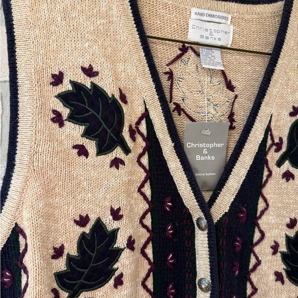 Hand Embroidered Fall Leaf Christopher & Banks Sweater Vest - Picture 2 of 15